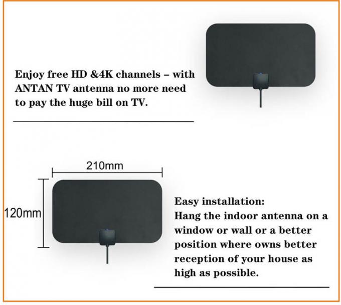 Fernsehfreies Kabel-Indien-Preis-Fenster-Digital Innen-Fernsehantennenverstärker VHF-flaches HD
